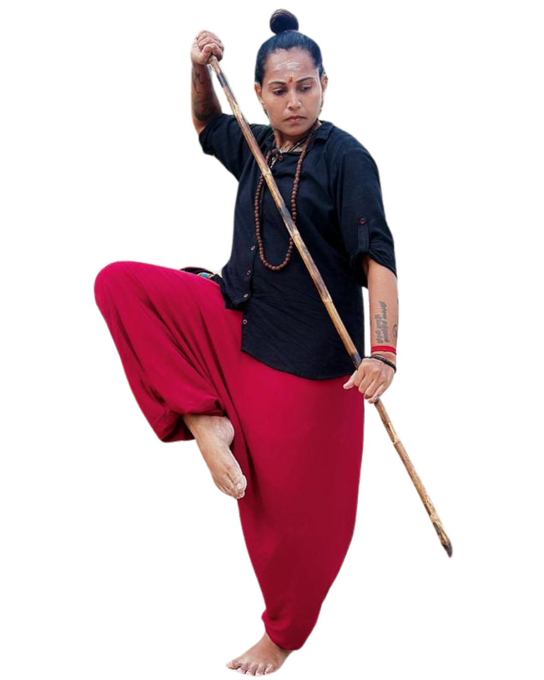 Rathi Priya performing traditional martial arts pose